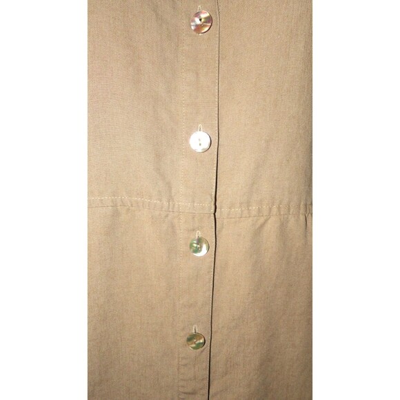 Talbots Petites Size 8 Linen Blend Tan Shift Dress Button Dress Safari Collared - Picture 2 of 13